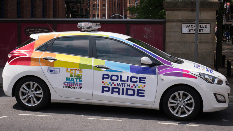 Police car with rainbow stickers