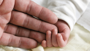 Hand of baby and adult