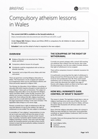 Compulsory atheism lessons in Wales briefing
