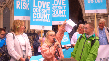 Heidi Crowter outside the High Court