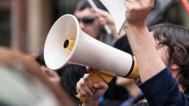 Street protestor with megaphone