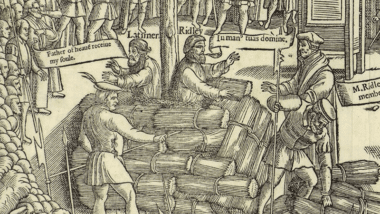Woodcut of Latimer and Ridley being martyred